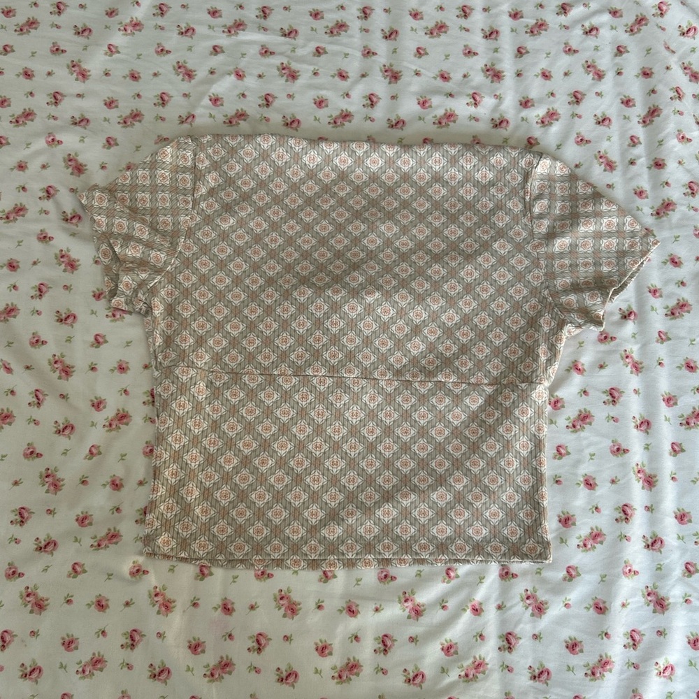 🌲PINK ROSE Chic Patterned Top - Cream🌲 - Picture 3 of 3